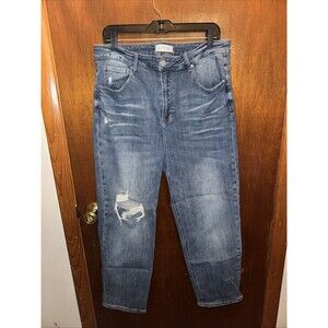 Risen Jeans Womens Blue Ripped Ankle Denim Jeans Size 1XL